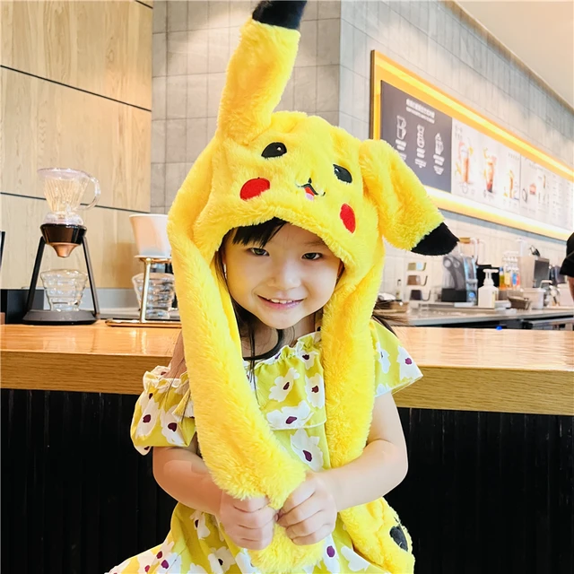 Pokemon Pikachu Kawaii Plush Moving Rabbit Ears Hat Kids Plush Hand Pinch Cap Moving Ears Hat with Earflap Girls Gift Winter Hat 2