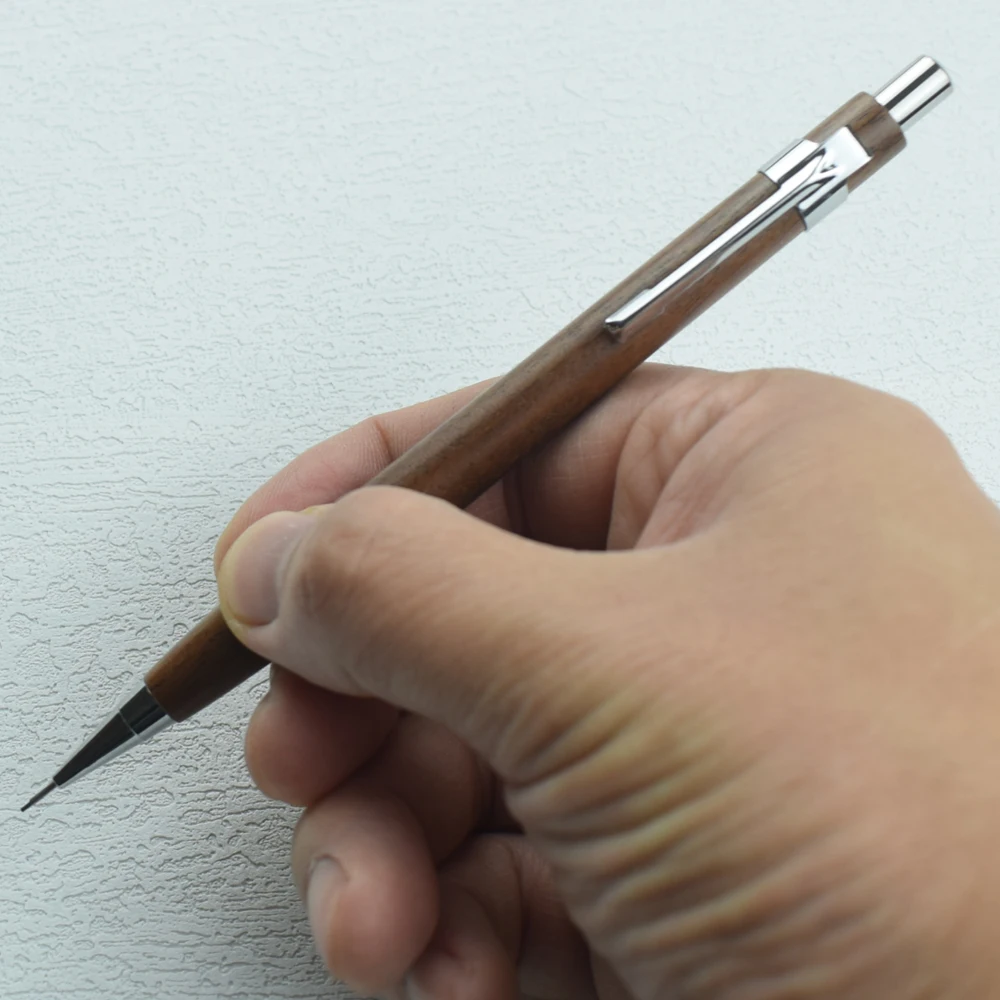 One Set Walnut Wood Mechanical Pencil and Lead 0.5mm Point Pen Writing Smooth Office School Drawing Sketching Chinese Stationery 2