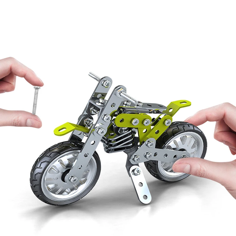 DIY Metal Assembly Engineering Car Alloy Screw Nut Assembly Building Block Forklift Motorcycle Model Children Toy Adult Gifts Building Block Toy Assemble Toy