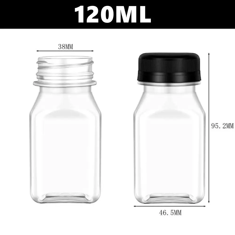 4 Pcs Plastic Juice Bottles New 120ML/150ML Transparent Clear Drink Containers Tamper Proof Lids Empty Square Bottle Milk