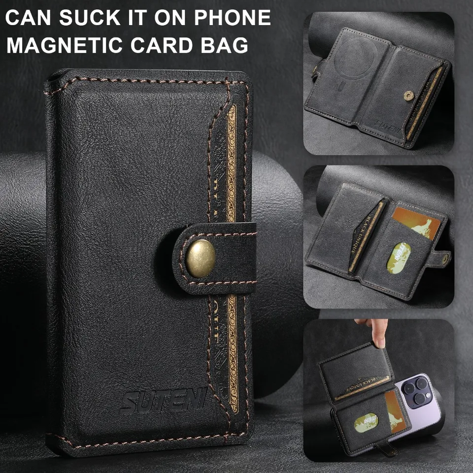Newhalper Portafoglio Magnetico MagSafe In Pelle Vegana: Per IPhone 16/15/14/13/12, Con Cerniera, 4 Slot Carte E Supporto Regolabile
