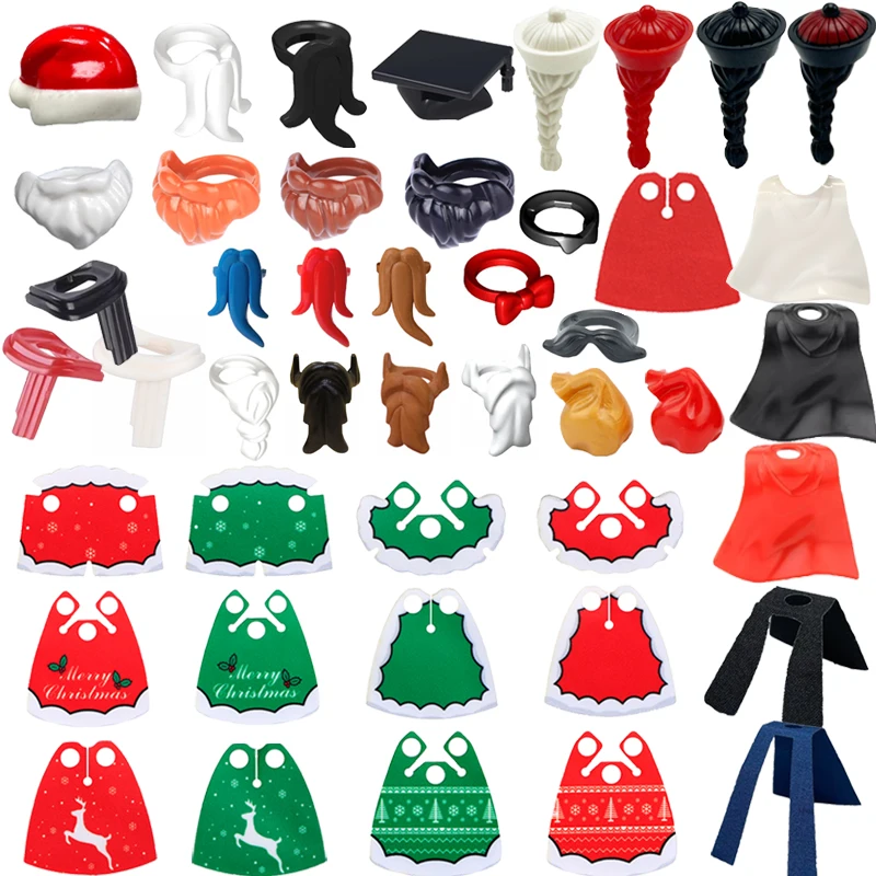 MOC Weihnachten Figur Tragen Zubehör Bausteine Santa Claus Bart Schal Rot Santa Hut Zusammengesetzte Partikel Kind BrickToys