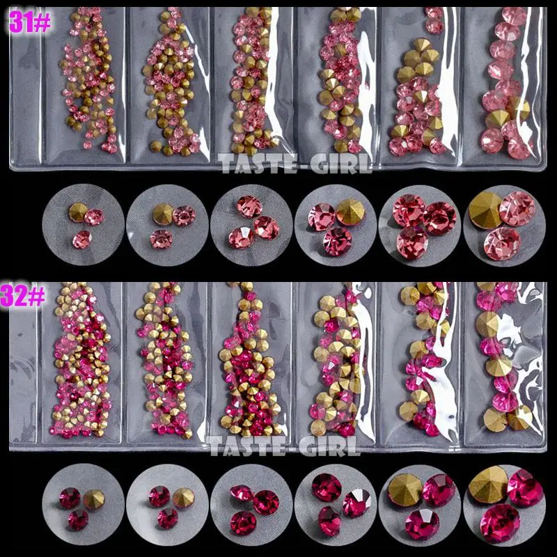 6 Grids/Pack Mix 5 Sizes Nail Glitter V-Bottom Sharp Diamond Gems Arylic Nail Art Rhinestone Jewel Decorations Manicure DIY GZ 4