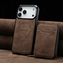 Detachable Magnetic Leather Phone Case with Anti - Theft Brush Cover - iPhone 13 Mini 12 Mini (Brown)