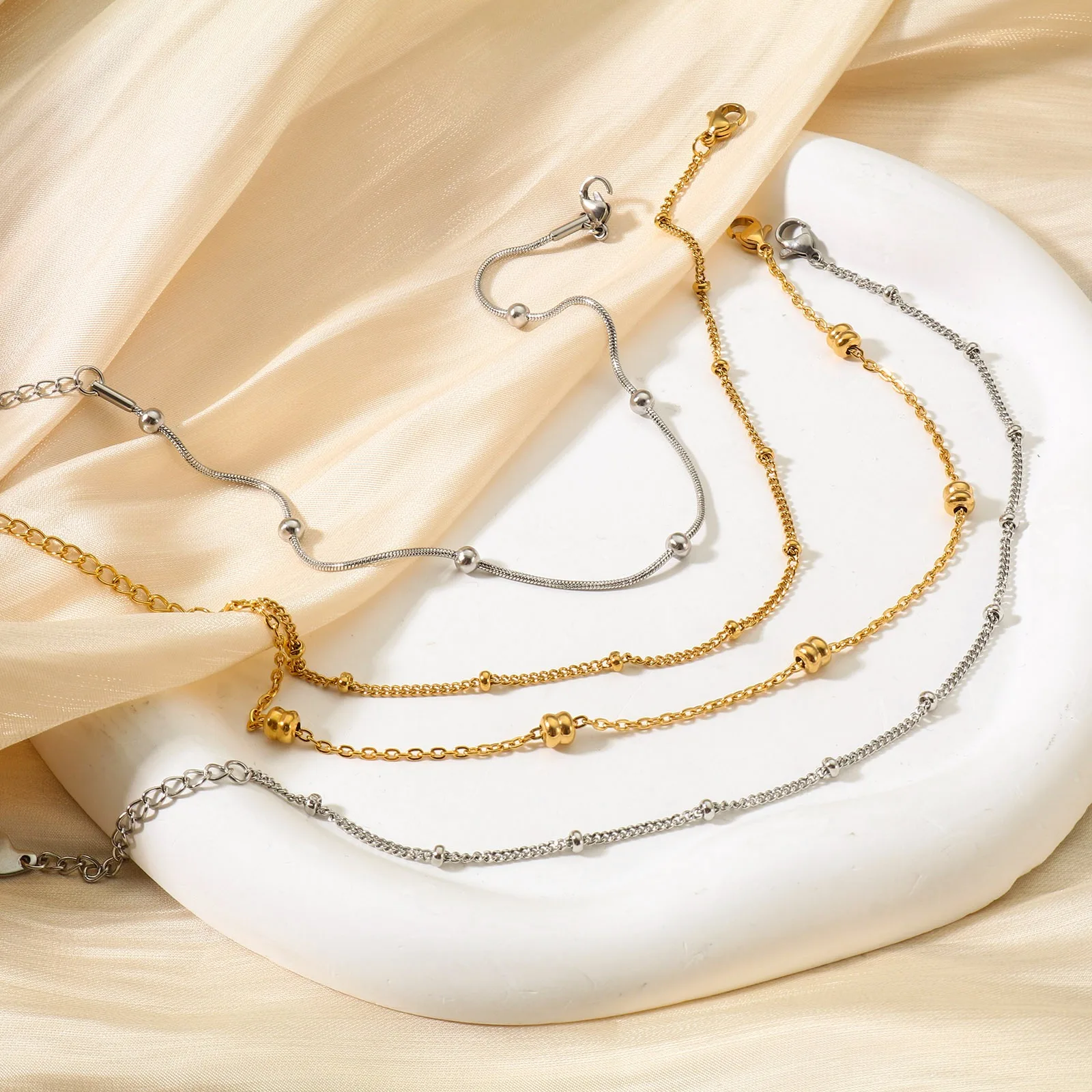 Anklet Bracelet Silver Color/Gold Color Golden Round Charm 304 Stainless Steel For Women Jewelry Barefoot Chain 1 Piece