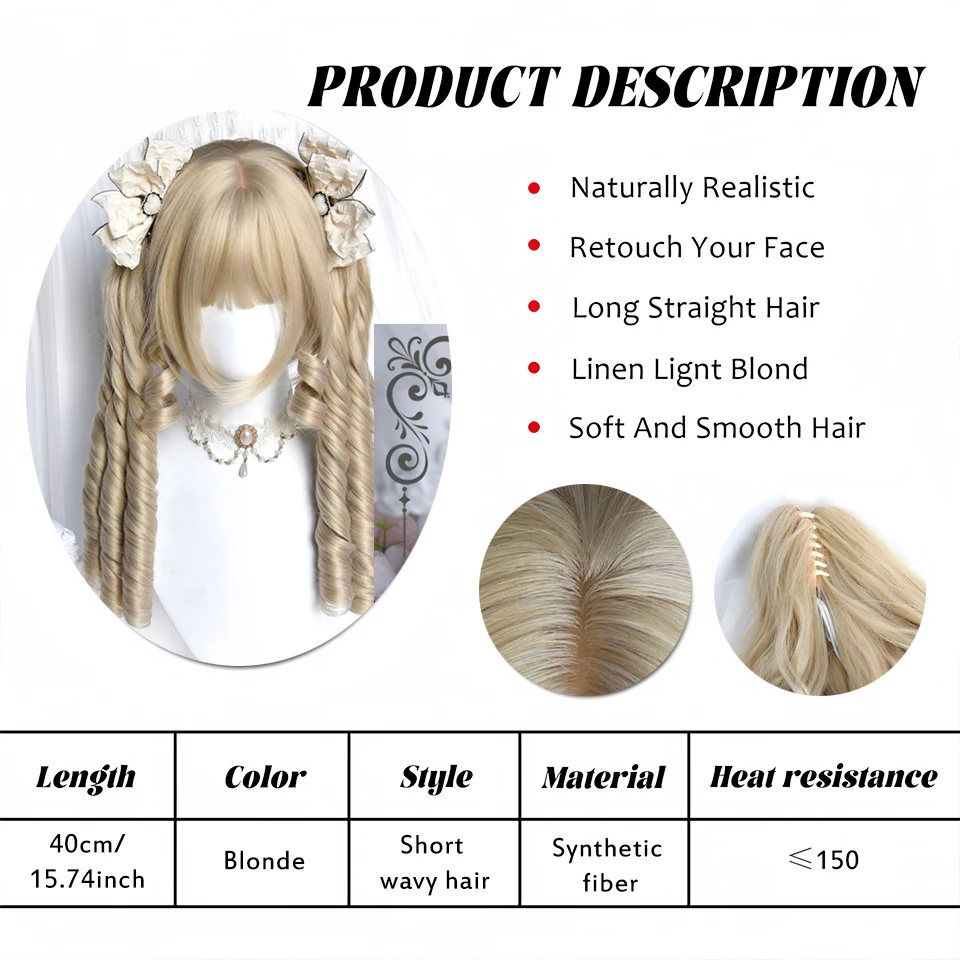 Natural Blonde Synthetic Hair Wigs for Women with Bangs
