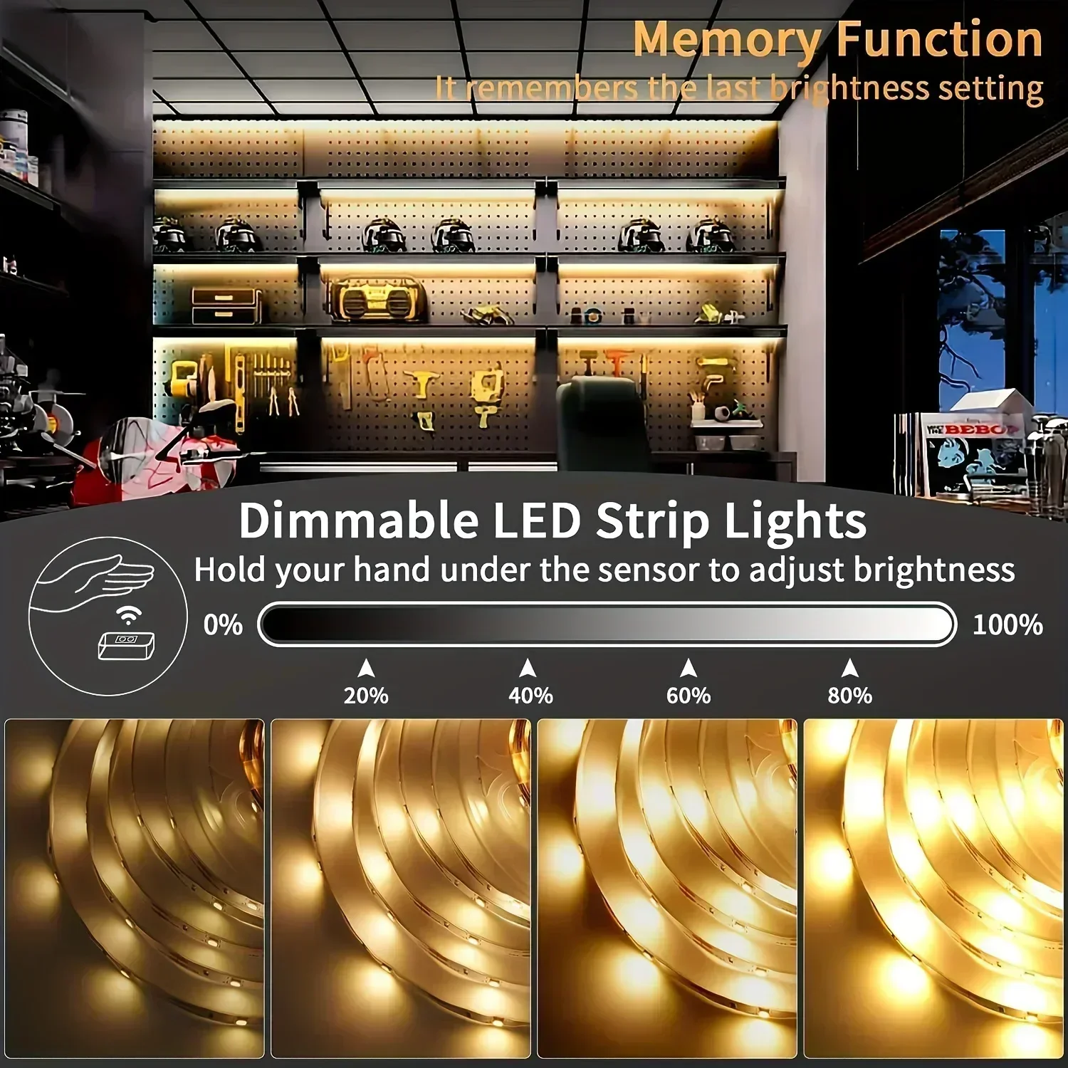 5V LED Strip Light USB Touch/Gesture Dimmable Switch Tape Light SMD3528 Flexible Gaming Room Lightings Closet Decorations DIY