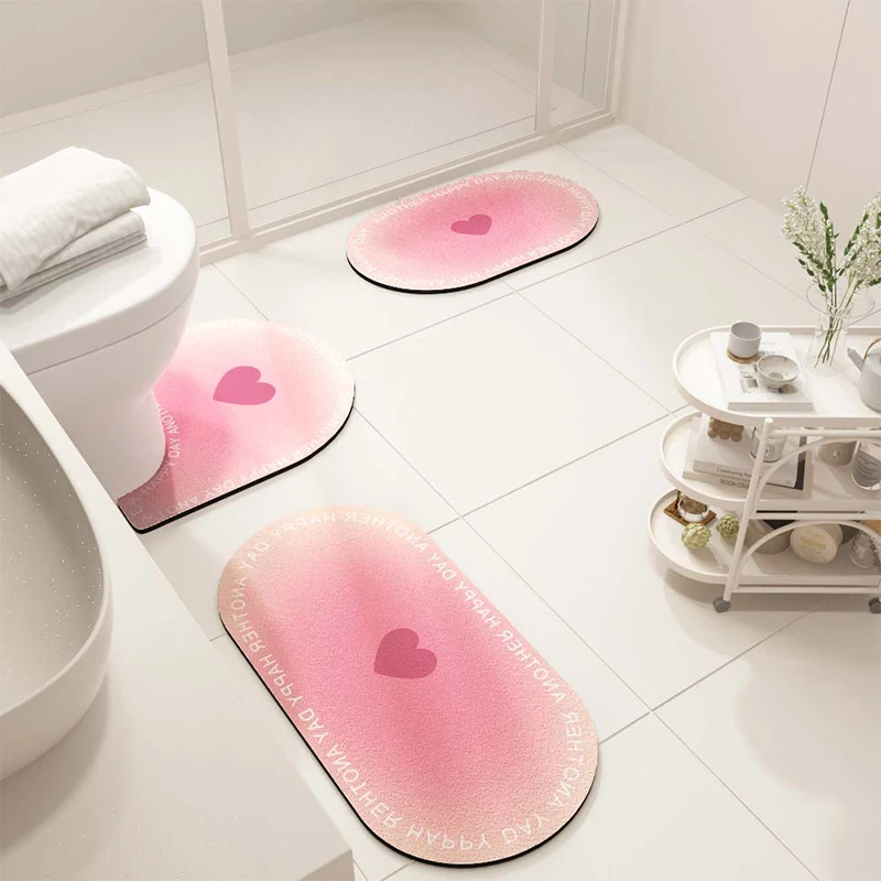 VIKAMA 3PCS Bathroom U-Shaped Toilet Seat Cover Floor Mat Water Absorbent Anti-Slip Durable Rug Home Decoration