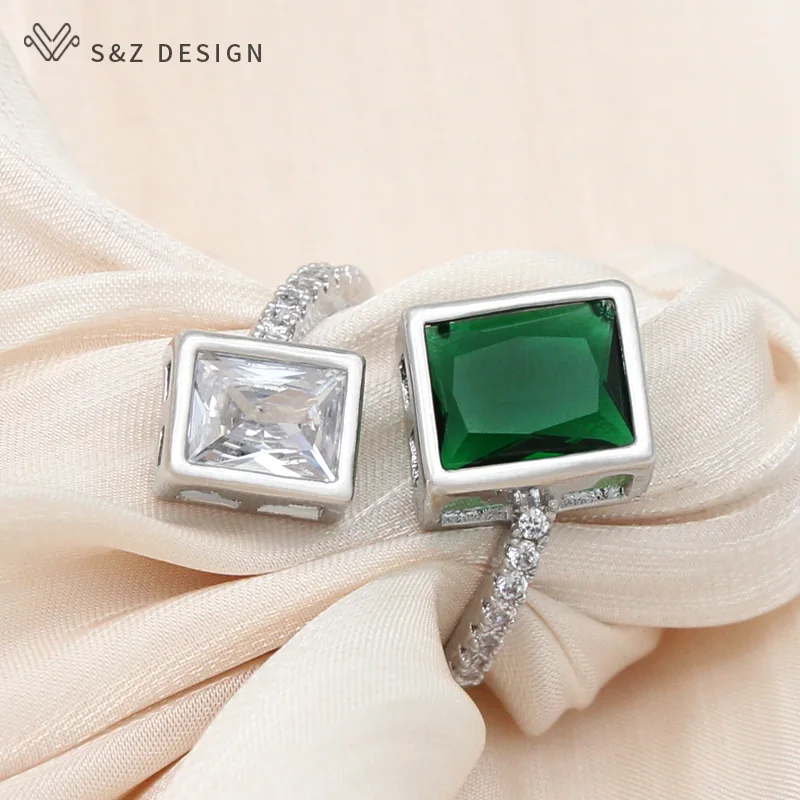 S&Z DESIGN New Fashion 585 Rose Gold Color Rectangle Cubic Zirconia Resizable Rings For Women Wedding Party Jewelry Gift