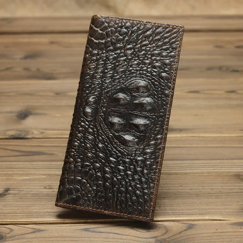 

Simple Luxury Wallet 2024 New Folding Long Retro Oil Wax Leather Crocodile Pattern Wallet Fashion Versatile Wallet for Men