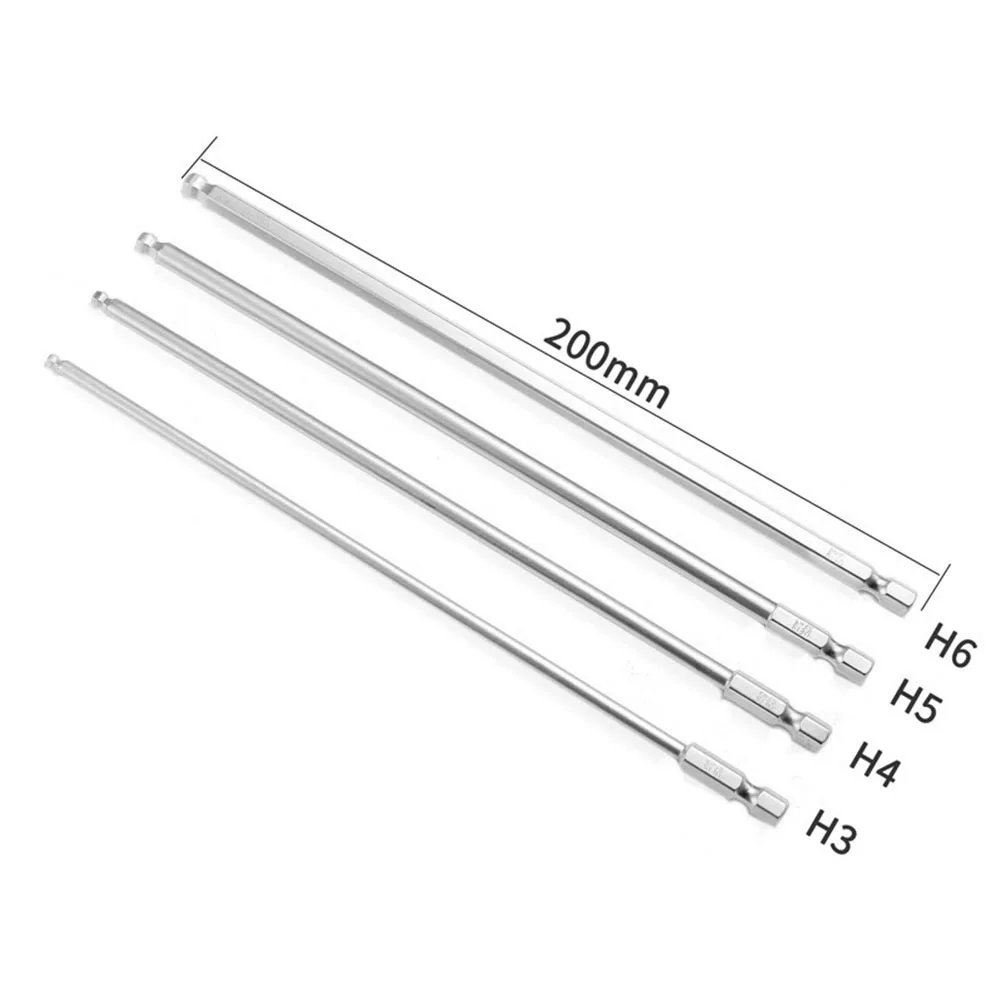 

200mm H3 H4 H5 H6 Alloy Steel Hex Shank Magnetic Head Electric Screwdriver Bits Hand Tools Electroplated Ball Head Screwdriver