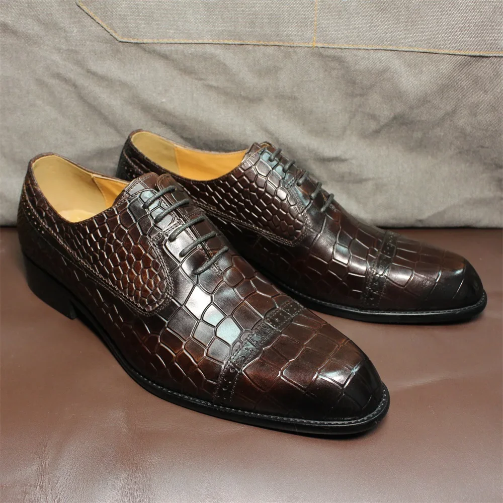 Men's Classic Italian Style Dress Shoes Size 39-46 Genuine Leather Double Buckle Monk Strap Snake Print Cap Toe
