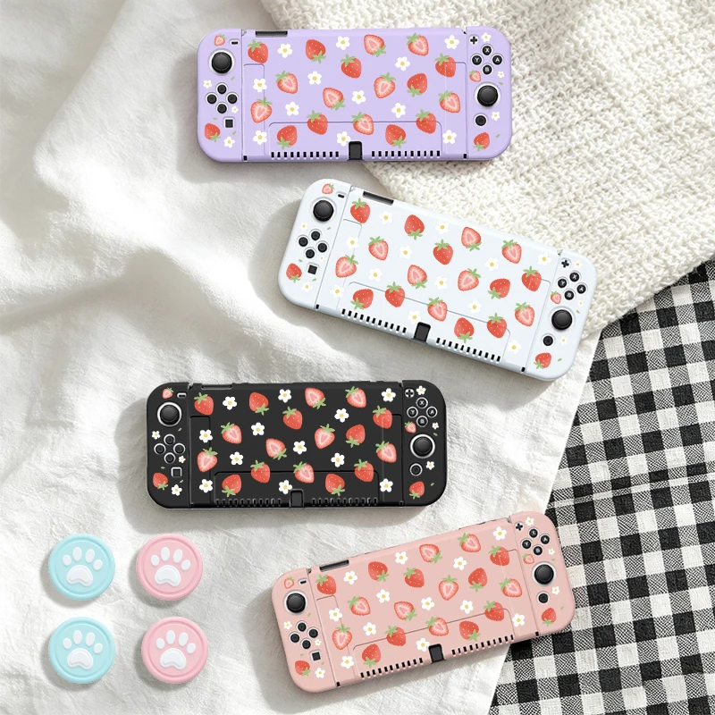 Enhanced Protective TPU Soft Shell for Switch OLED - Full Coverage with Anti-Slip Shockproof Design and Bonus Thumb Grips