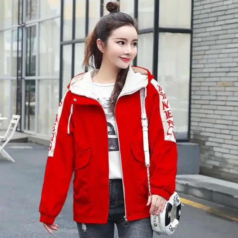 Hooded Trench Coat for Women, Fashionable Casual Coat, Patchwork, Zipper, Spring and Autumn, New, 2023