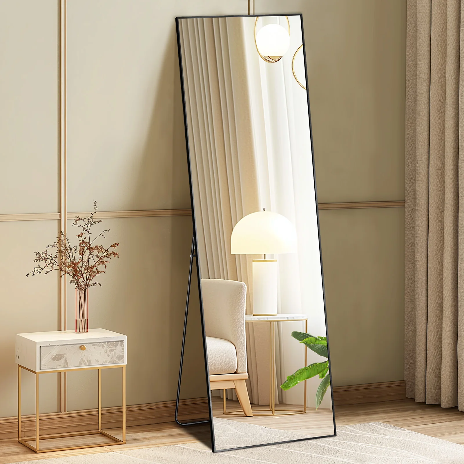 JHK 64″x21″ Full Body Wall Mirror Standing Hanging or Leaning Wall-Mounted Mirrors with Stand Aluminum Alloy Frame Living Room Best Sellers In Furniture