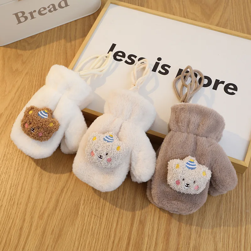 Girls Warm Plush Thick Baby Gloves Winter Plus Coral Fleece Full Finger Gloves Warm Cartoon Gloves for Boys 2-6Y 5