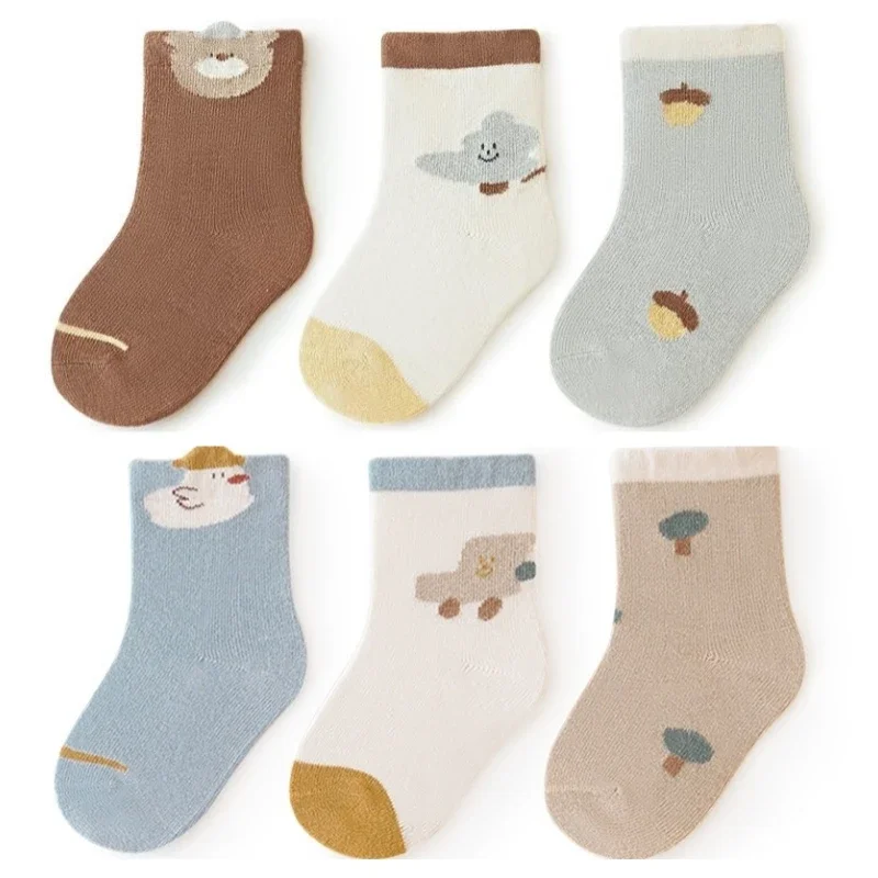 

3 Pairs Korean Kids Soft Fashion Cartoon Socks Baby Middle Tube Stockings Long Socks for Infant Toddler Boys Girls Casual Socks