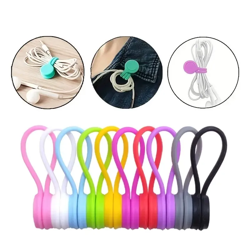 10 Fascette Magnetiche Riutilizzabili In Silicone, Organizzatore Cavi Con Magnete Forte, Multicolore, Per Scrivania E Viaggio