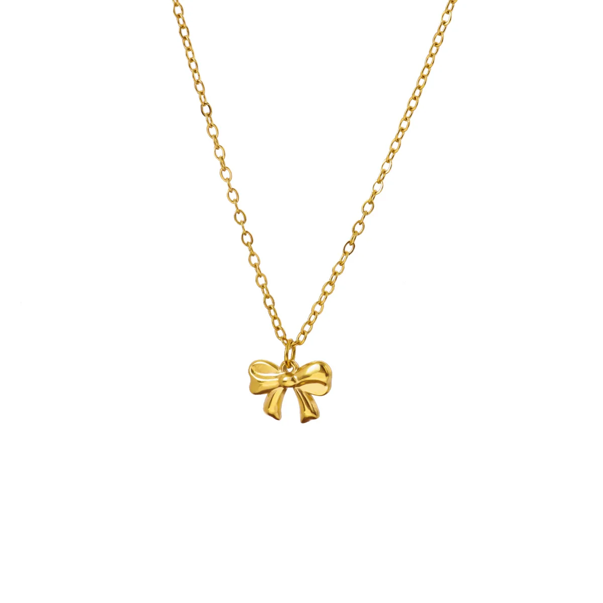 Bowknot Pendant Necklace 18K Gold Plated Stainless Steel