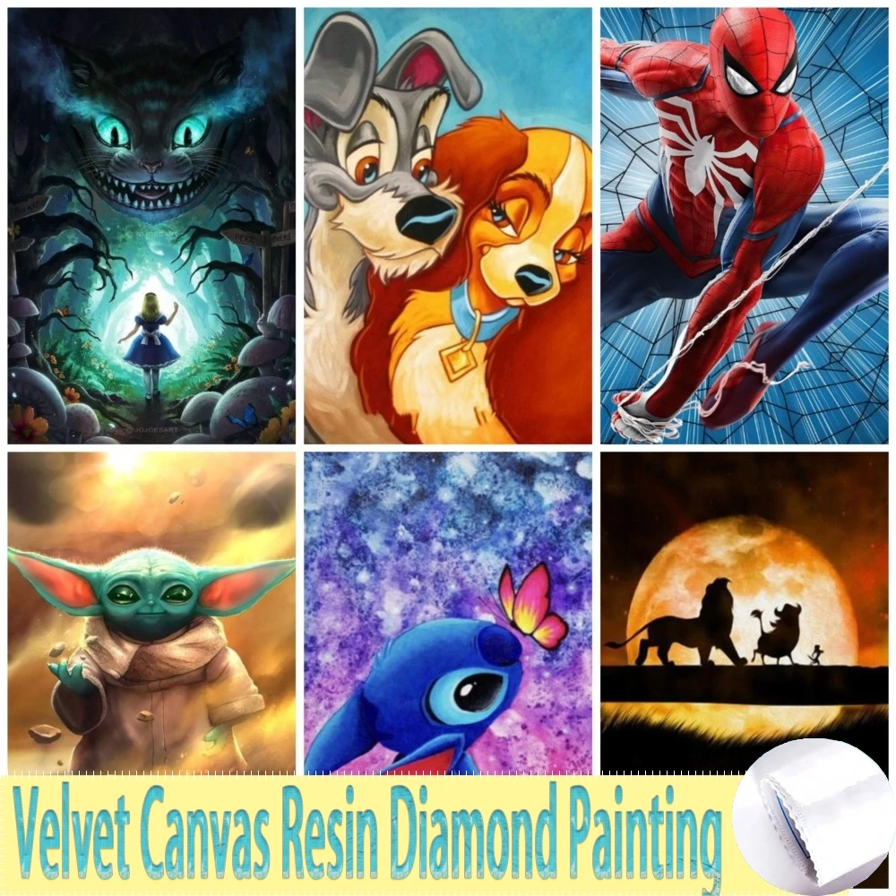 Disney Cartoon Lilo Point Nani Cheshire Cat Velvet Canvas Resin Diamond Painting Star War Baby Yoda Mosaico Ricamo Decorazione
