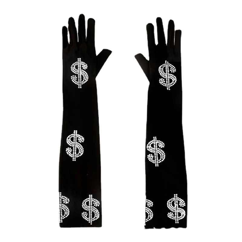

Женские длинные варежки для косплея, солнцезащитные перчатки, перчатки с длинными пальцами и декоративными белыми блестящими для