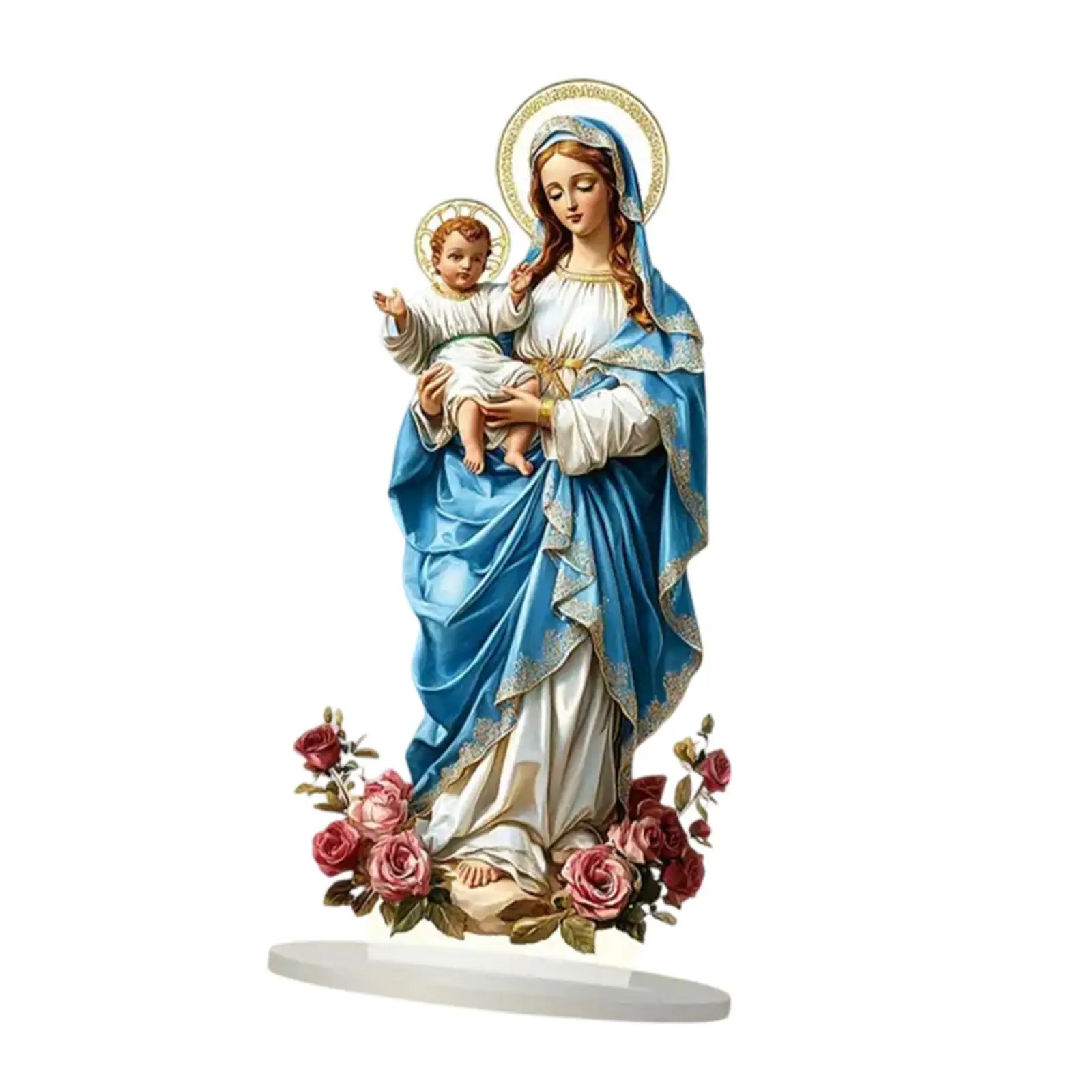 Blessed Mary with Child Jesus Sign 2D Catholic Art Christian Collectible Home Decor for Living Room Indoor Desk Office Festival