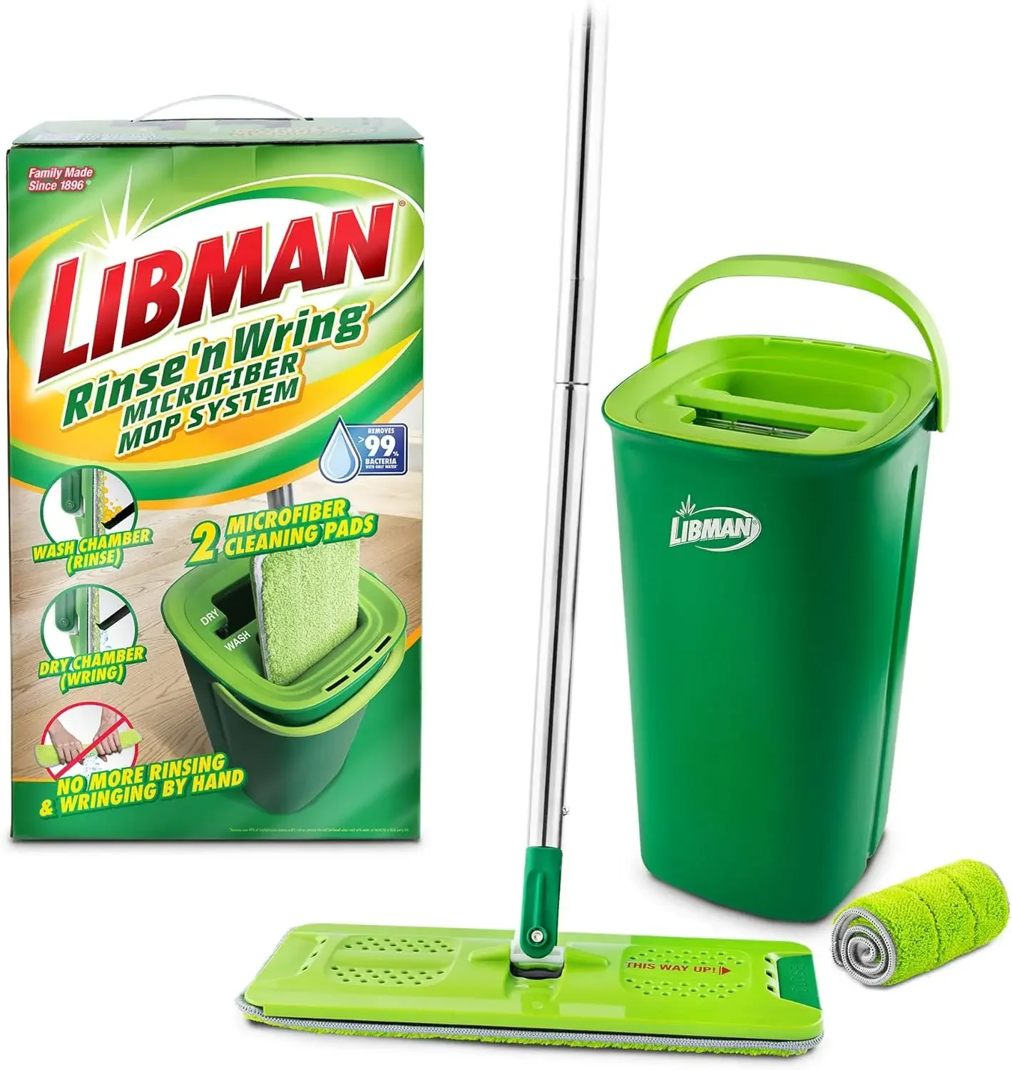 Libman Rinse 'n Wring Mop and Bucket System Microfiber Floor Mop Hardwood Floor Cleaner Wet & Dry Mop Clean