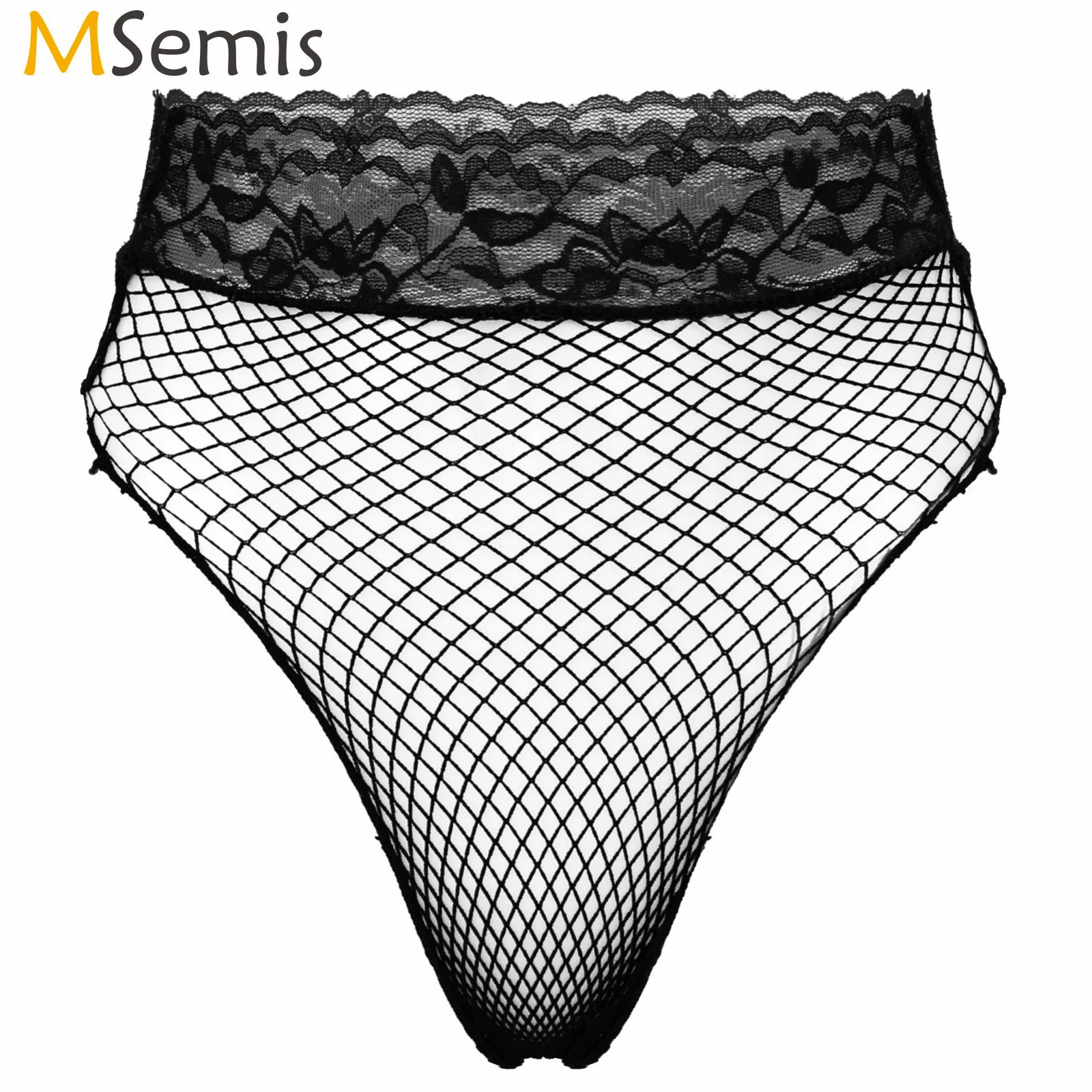 Womens Erotic Lingerie See Through Mesh Panties Lace Waistband Briefs Low Waist Hollow Out Sexy