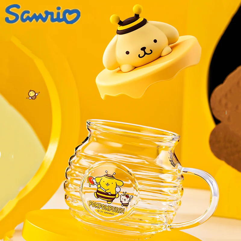 

Sanrio Cute Pompompurin Honey Jar Kawaii Milk Tea Cup with Lid Heat-Resistant Milk Cup Cute Coffee Children's Toy Christmas Gift