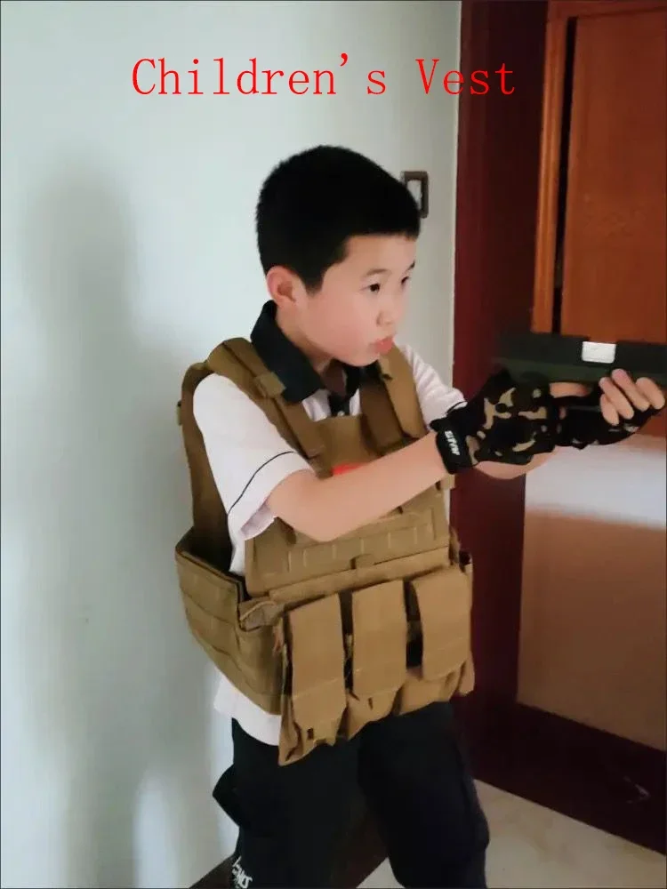 Child Nylon Webbed Gear Tactical Vest Body Armor Hunting Carrier Kid Accessories 6094 Pouch Camouflage Camo Training Vest 2