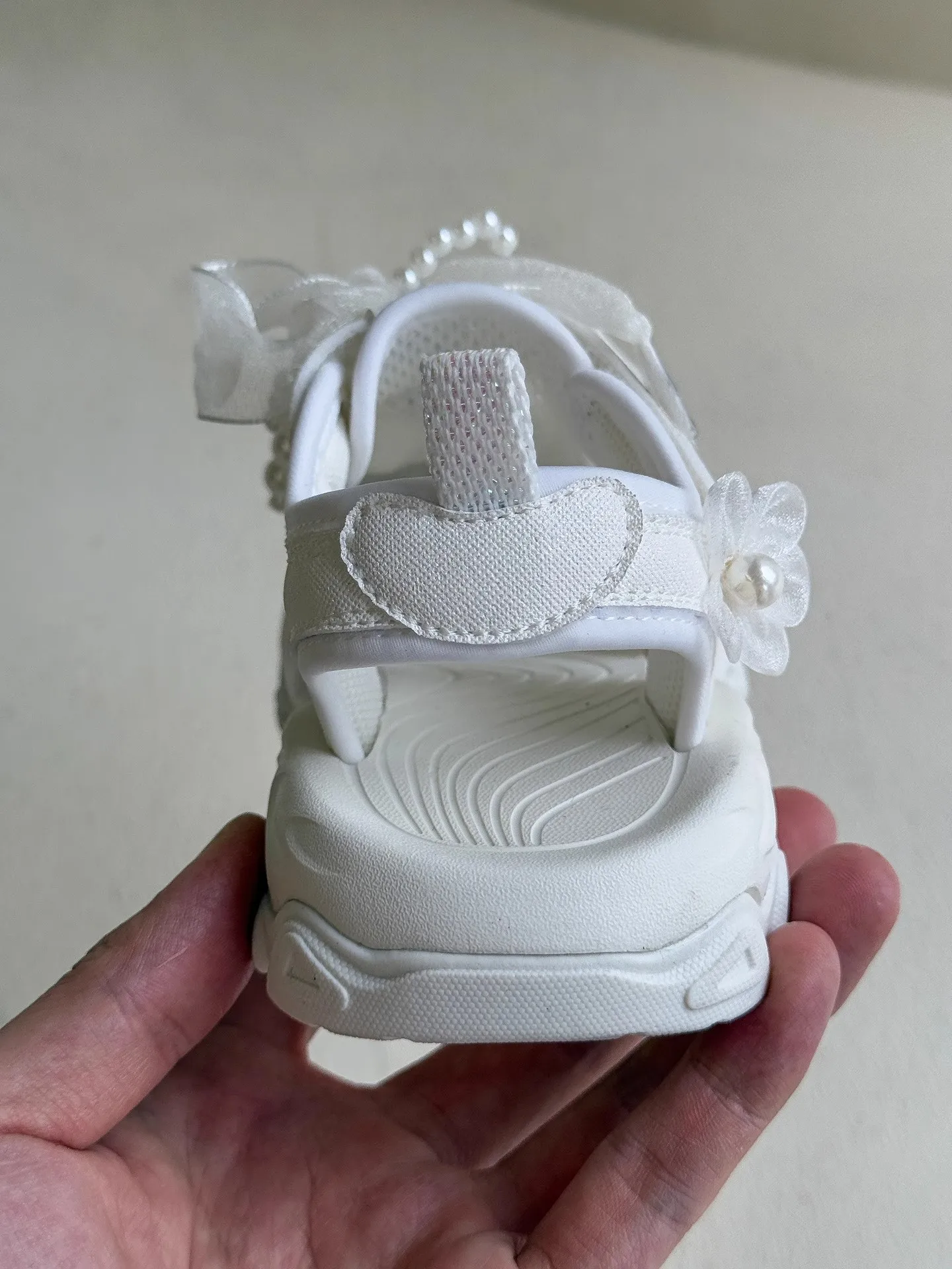 Girls Summer Non Slip Sandals Beige Silver Beading Bow