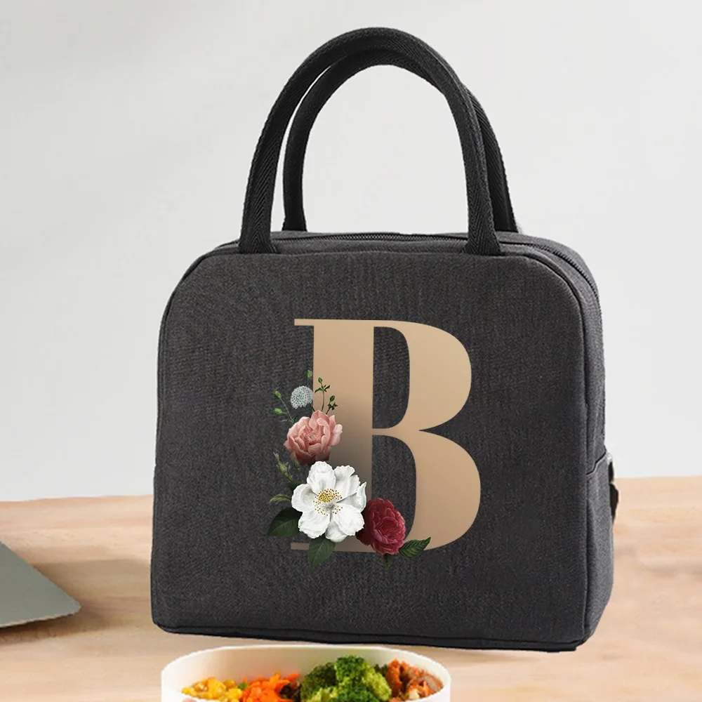 Lunch Bag Cooler Tote Portable Insulated Thermal Canvas Bag Food Picnic Unisex Travel  Lunchbox Organizer Bags Gold Letter Print