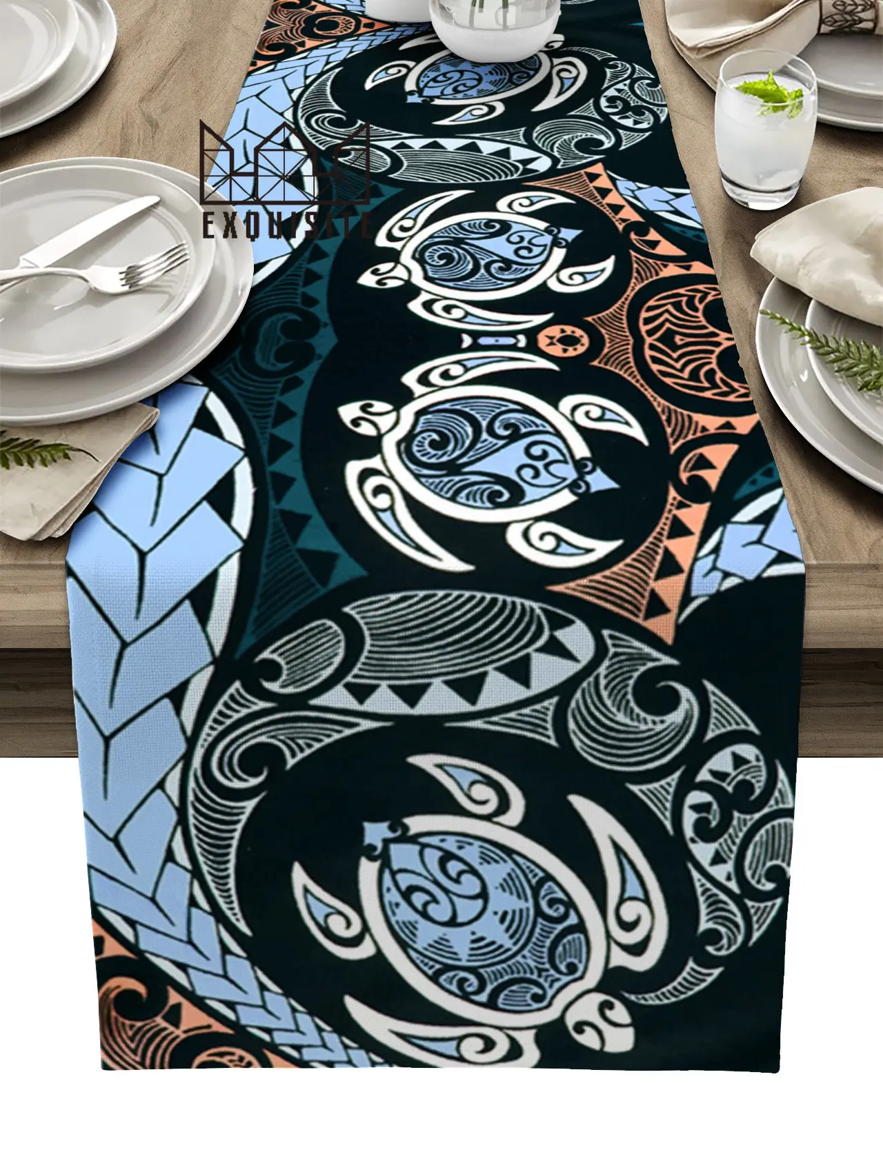 

Polynesian Texture Table Runner Decoration Home Decor Dinner Table Decoration Table Runners Tassel