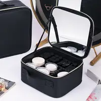 Cosmetic Pouch with Dividers Capacity Cosmetic Bag with Led Mirror Multi Compartments Portable Travel Makeup for Artists 2