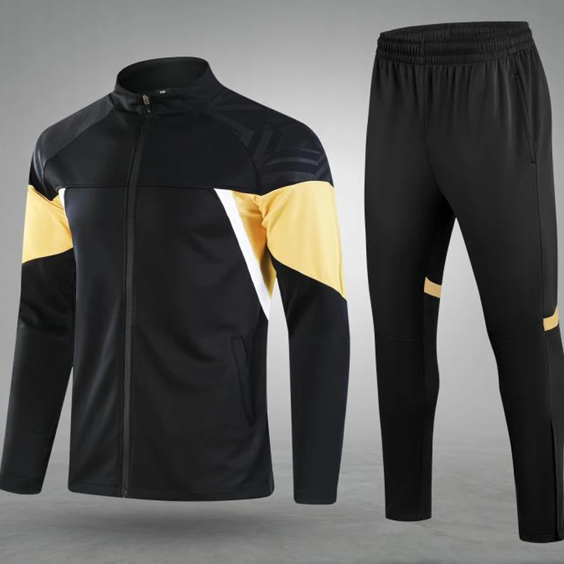 Men Sport Football Set Long Jacket Suit Soccer Training Skinny Leg Pants Full Zipper Jacket Tracksuits Kits Sportswear