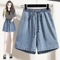 Plus Size Denim Shorts For Women 2024 Summer New Arrivals High Elastic Waist Soft Tencel Loose Blue Jeans Shorts Female Hot Sale - Image 2