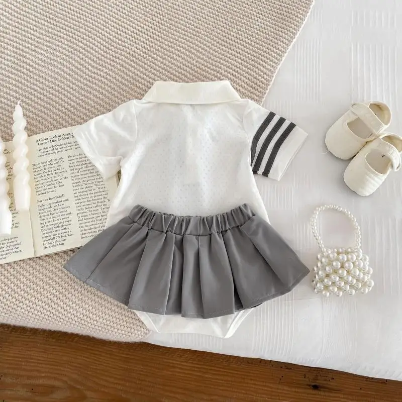 여아용 대학 스타일 짧은 치마 세트, 얇은  점프수트, 연말 선물, 한국 스타일, 여름