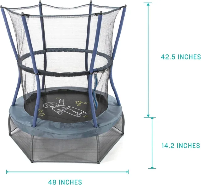 Mini Trampoline for Kids with Enclosure Net, 3-7 Years, 360° Handlebar, Space Theme