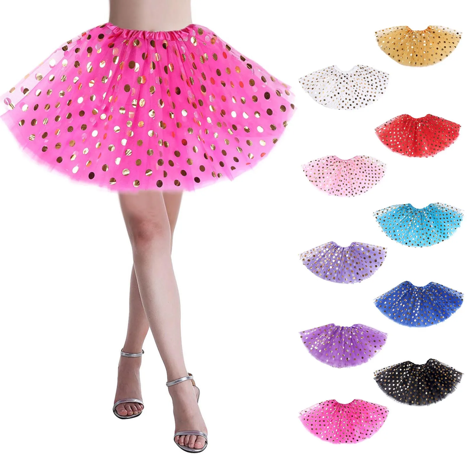 

Sexy Polka Dot Sequins Women Half Body Tulle Tutu Skirt Carnival Outfit Mardi Gras Party Puffy Skirts Girls Ballet Dance Clothes