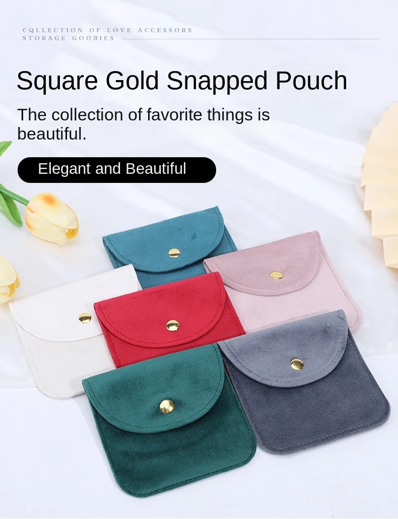 Hochwertige Samt-Schmucktasche mit Druckknopf-Verpackungsbeutel, weicher Samtbeutel, tragbar, Aufbewahrungstasche für Ringe, Ohrringe, Halsketten, Armbänder – Detail 1