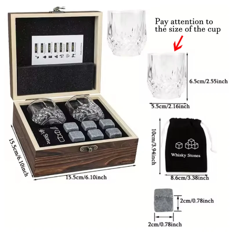 Christmas Valentine's Gift Whiskey Stones Glasses Set Granite Ice Cube For Whisky in Wooden Bottle Box Present For Dad Husband 5