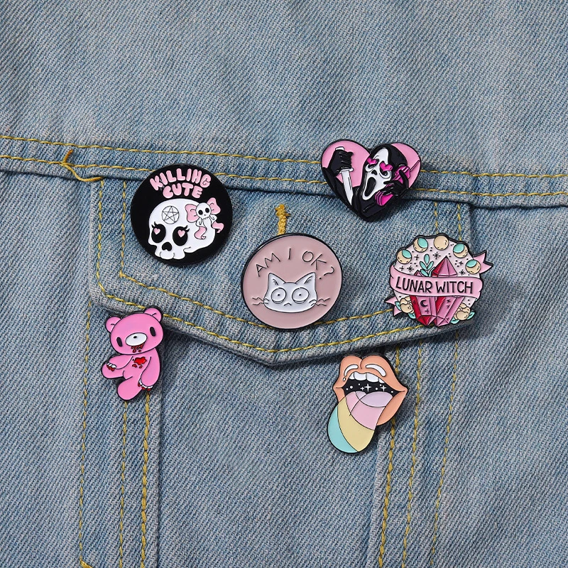 Killing Cute Smalto Pin Lunar Witch Skull Tongue Panda Spilla Zaino In Denim Spilla Distintivo K Punk Gioielli Regalo Per Gli Amici