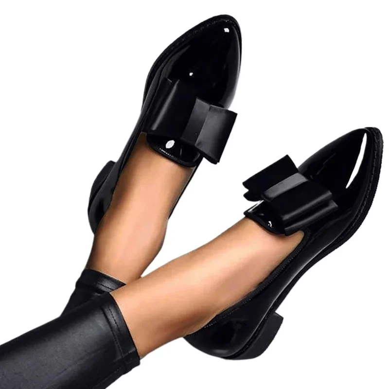 Women Shoes Women Flats Women's Loafers Bow Decor Pointed Toe Flat Shoes Patent Leather Shallow Mouth Commuter Daily Casual Shoes
