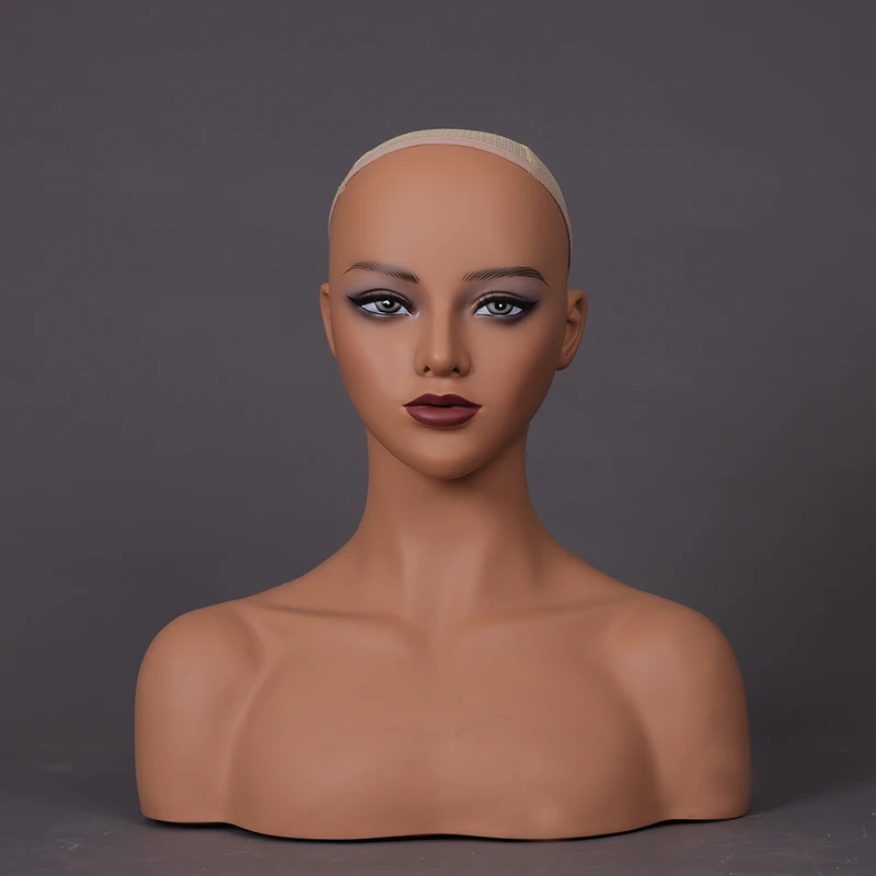 Female Wig Head Mannequin Light Brown Skin Realistic Make Up Mannequin Head Wig Stand 1.8Kg/Pcs Foam Fill Dummy Head For Wigs