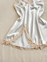 Women's Satin V-Neck Lace Trim Chemise 1-Pc Sexy Mini Nightdress - Image 2