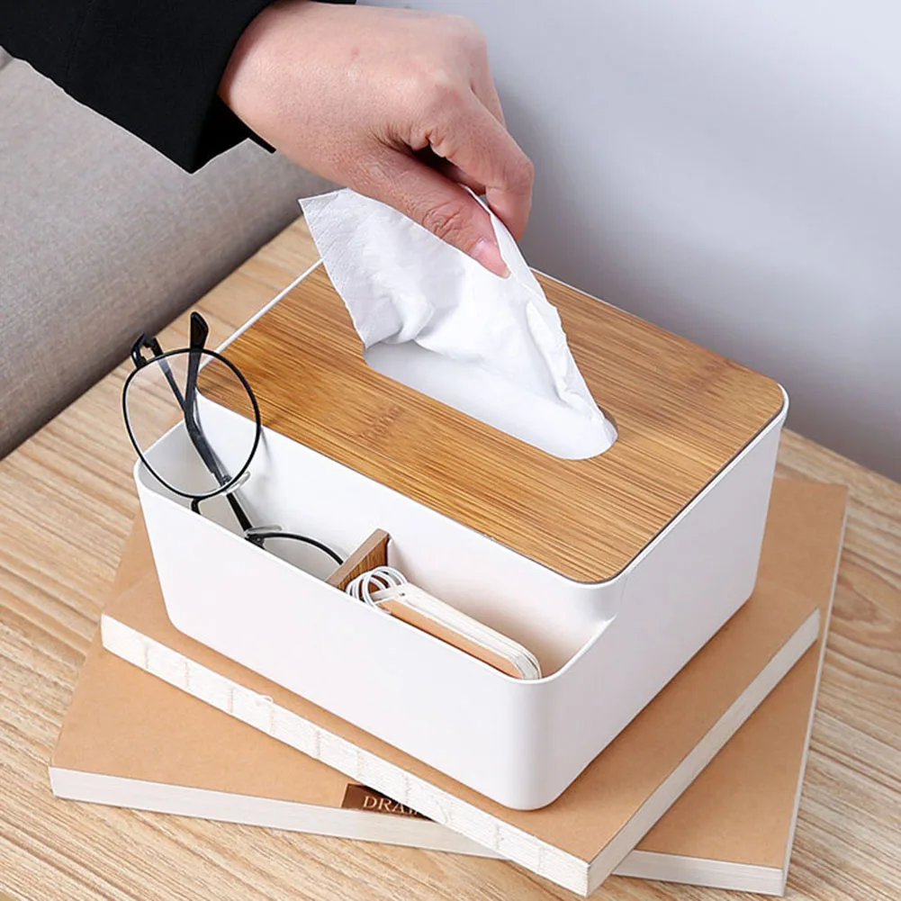 Table Wooden Cover Tissue Box Tissue Paper Remote Control Storage Box Towel Case Desktop  Organizer 4