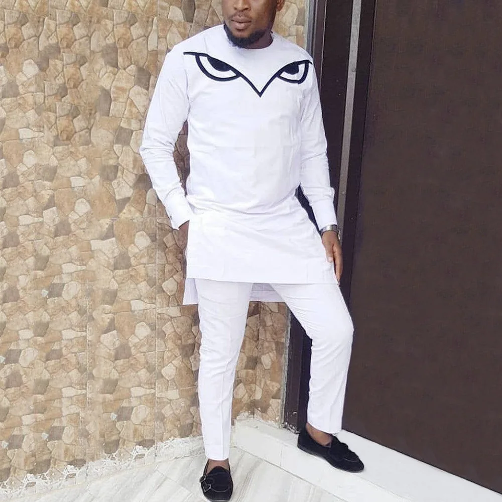 

New Kaftan Men African Traditional Cultural Wear Long Sleeves Outfit Printed Modern Dashiki Shirt & Pants Wedding Dress For Men