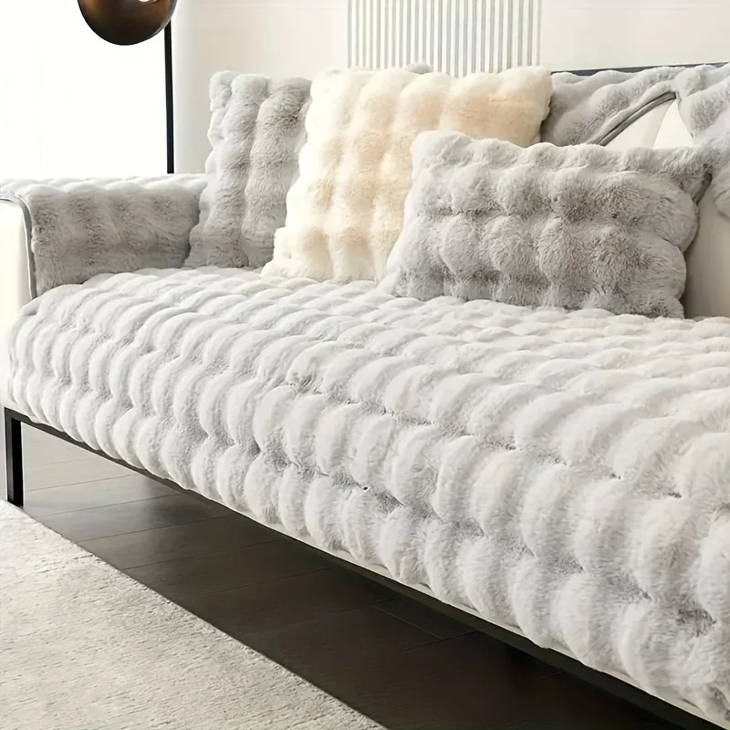 Thicken Imitation Rabbit Fur Plush Sofa Slipcover Non-slip Soft Sofa Towel Couch Cushion for Living Room Modern Home Decor