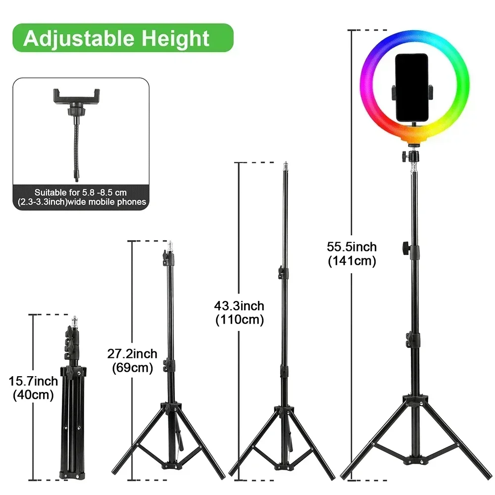 Zomei 110cm Phone Tripod 12''RGB Selfie Ring Light 32cm LED Fill Light Photography Stand Holder For Mobile Phone Youtube For phone tripod