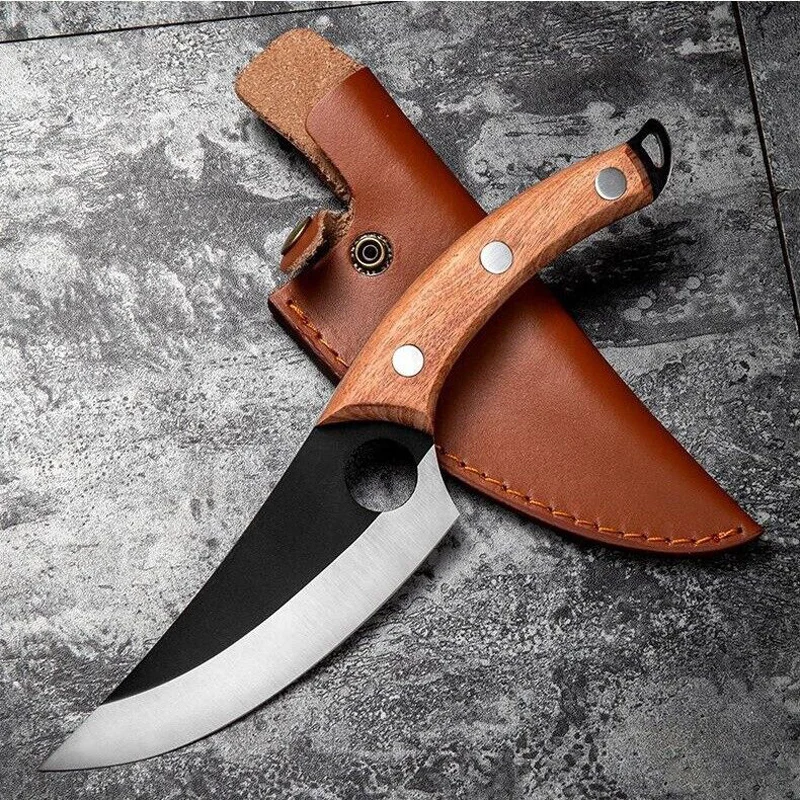 

Hunting Knife with Finger Hole Stainless Steel Forged Chef Knives Boning Cleaver Outdoor Camping Professional Cooking Tools